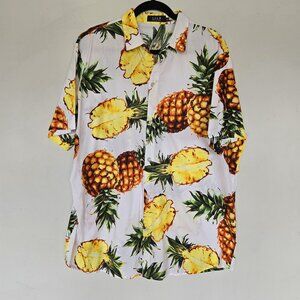 SSLR Pineapple Button-up Shirt Men's XL Hawaiian‎ Tropical Casual Summer Beach